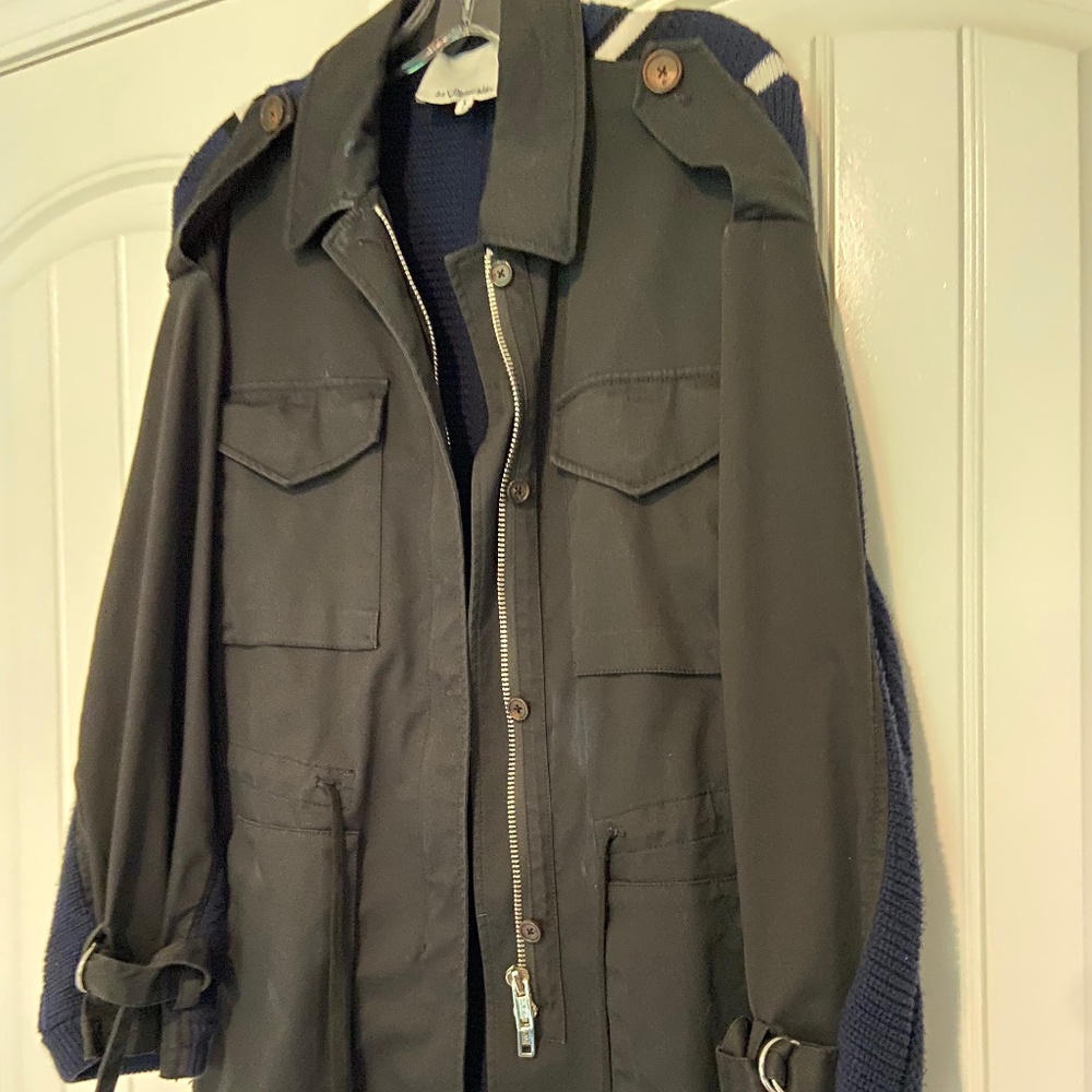 3.1 Phillip Lim Black/Navy, Zip-up, Drawstring, Cargo, Sweater Jacket
